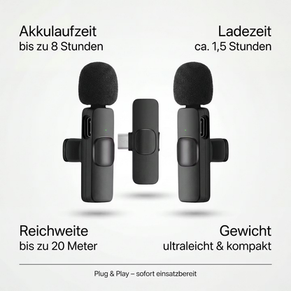 VoiceClip Mini – Kabelloses Ansteckmikrofon für iOS & Android – Produktansicht 2
