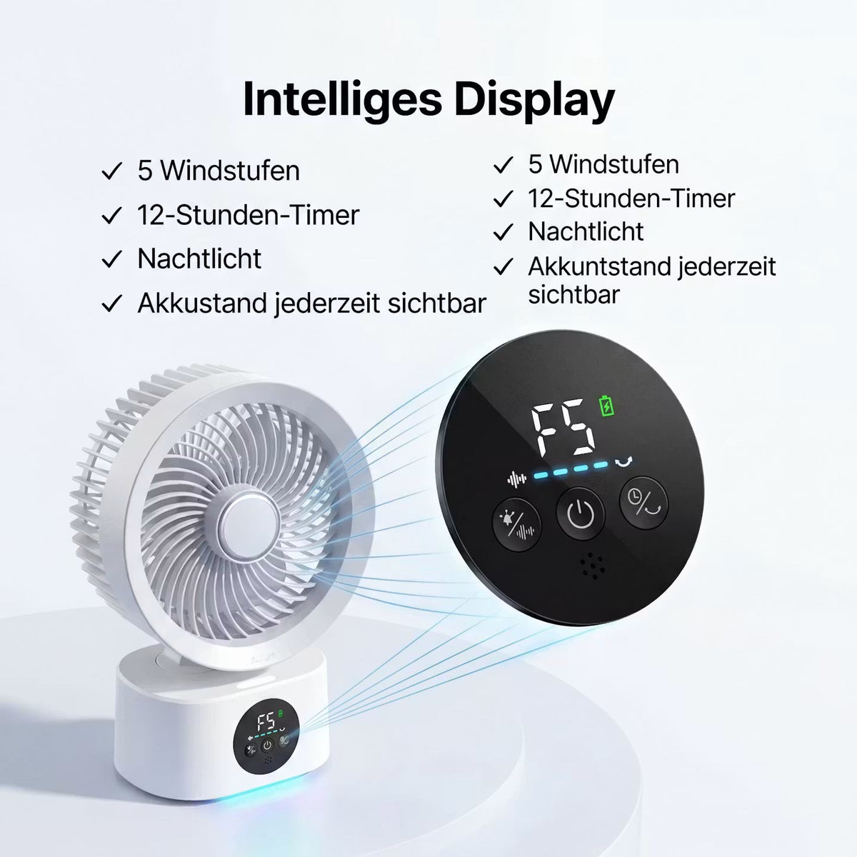 AeroFlow Smart – Tischventilator mit Display – Produktansicht 2