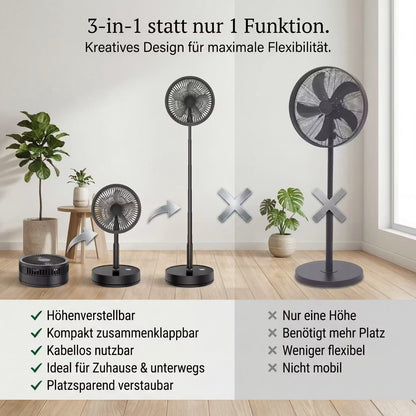 AeroFlow Flex – Kabelloser 4-in-1-Standventilator – Produktansicht 3