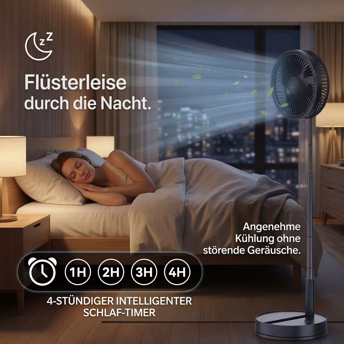 AeroFlow Flex – Kabelloser 4-in-1-Standventilator – Produktansicht 4