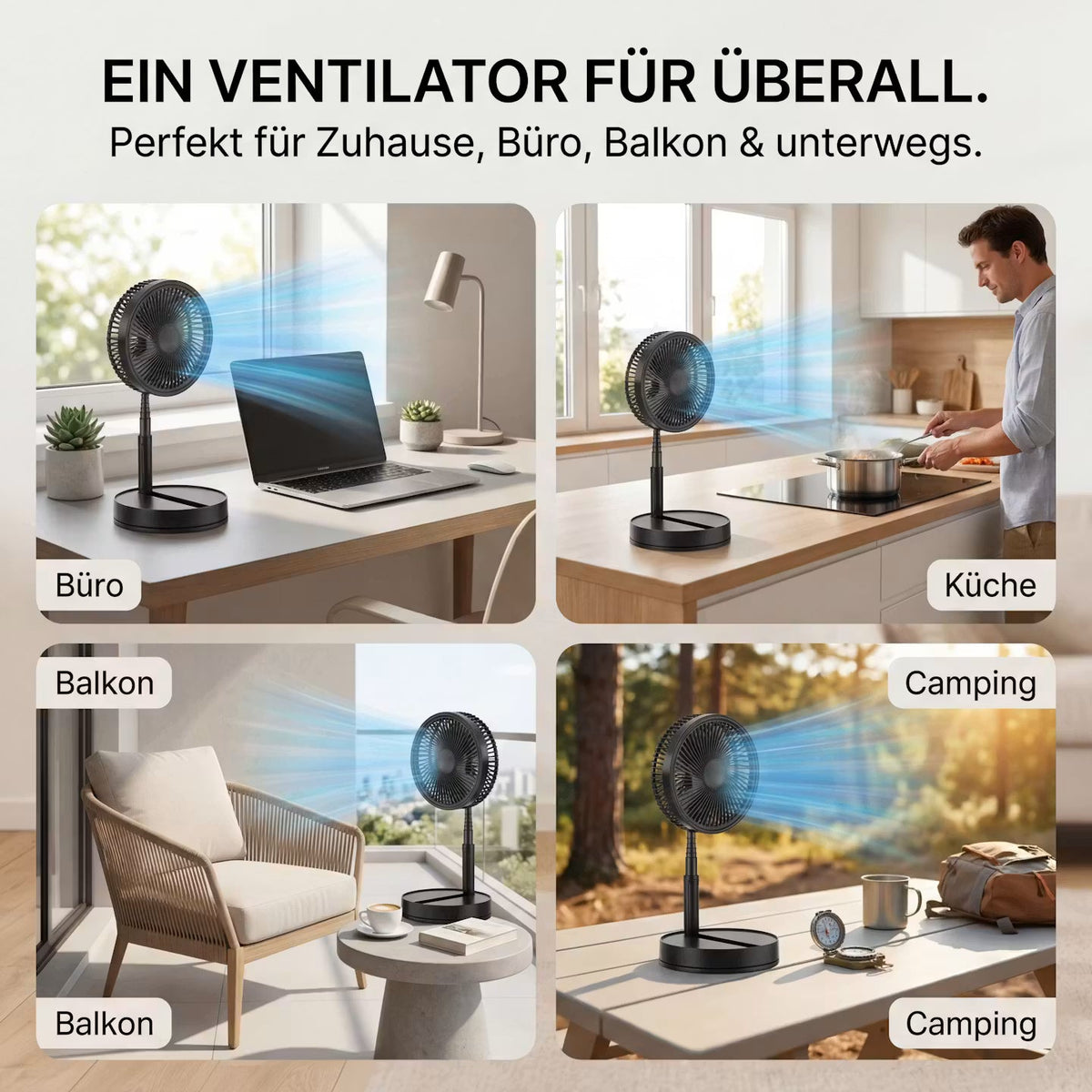 AeroFlow Flex – Kabelloser 4-in-1-Standventilator – Produktansicht 5