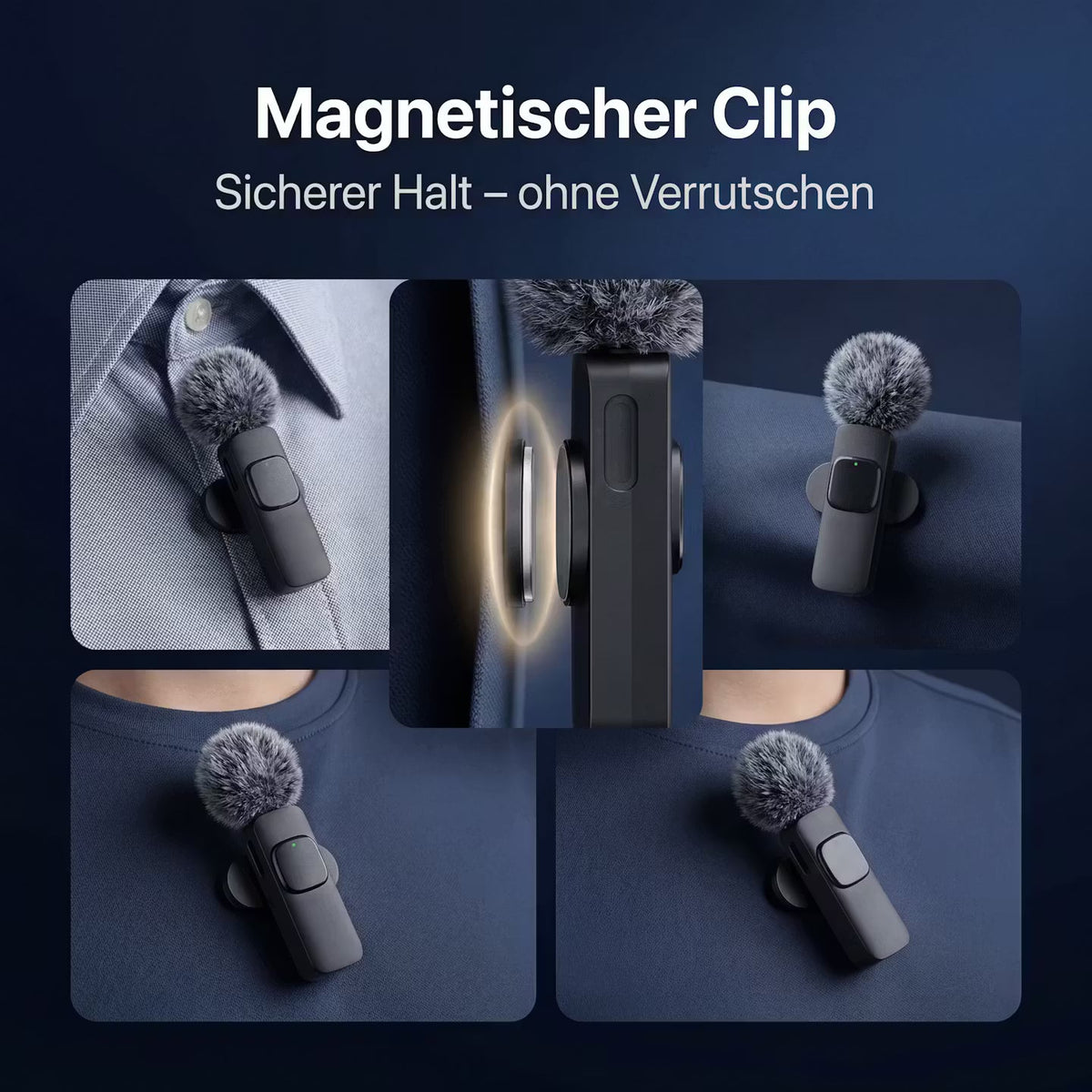 VoiceClip Mini – Kabelloses Ansteckmikrofon für iOS & Android – Produktansicht 9
