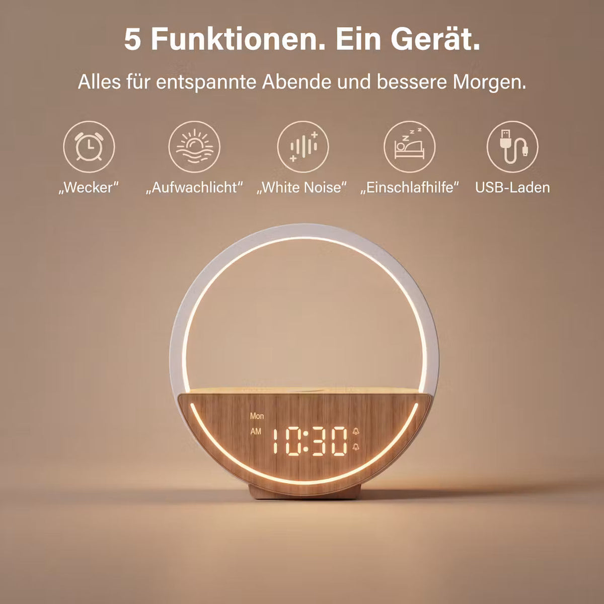 LumaRise Calm – Nachtlicht mit Wecker & Weißem Rauschen – Produktansicht 4